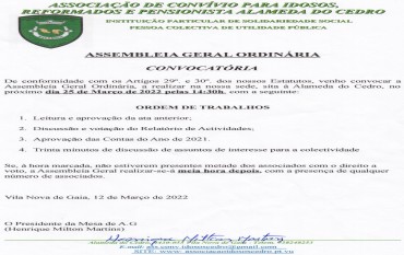 ASSEMBLEIA GERAL ORDINÁRIA 25/03/2022 - CONVOCATORIA